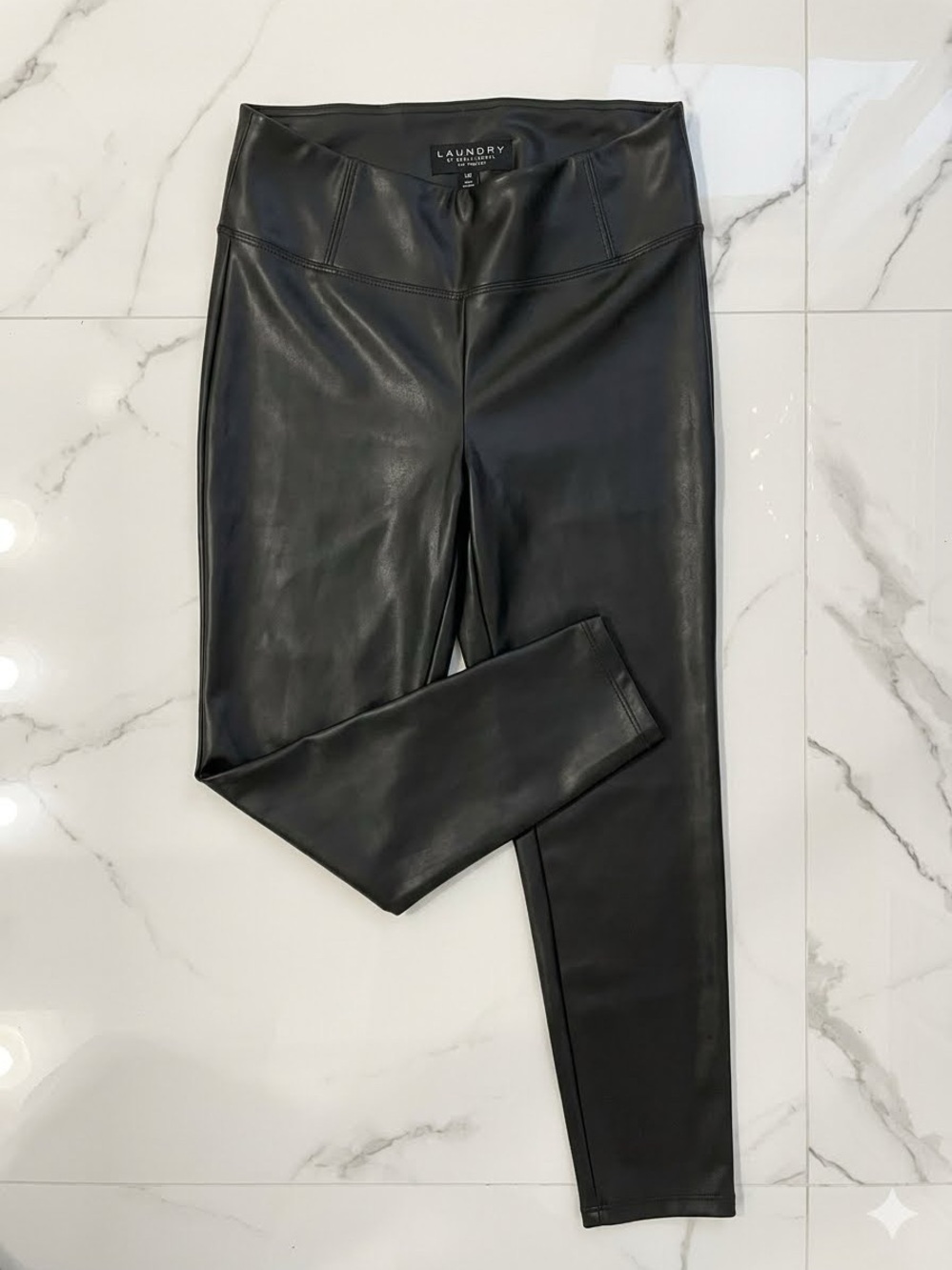 LAUNDRY By Shelli Segal Black Faux Leather High Rise Leggings Women's L